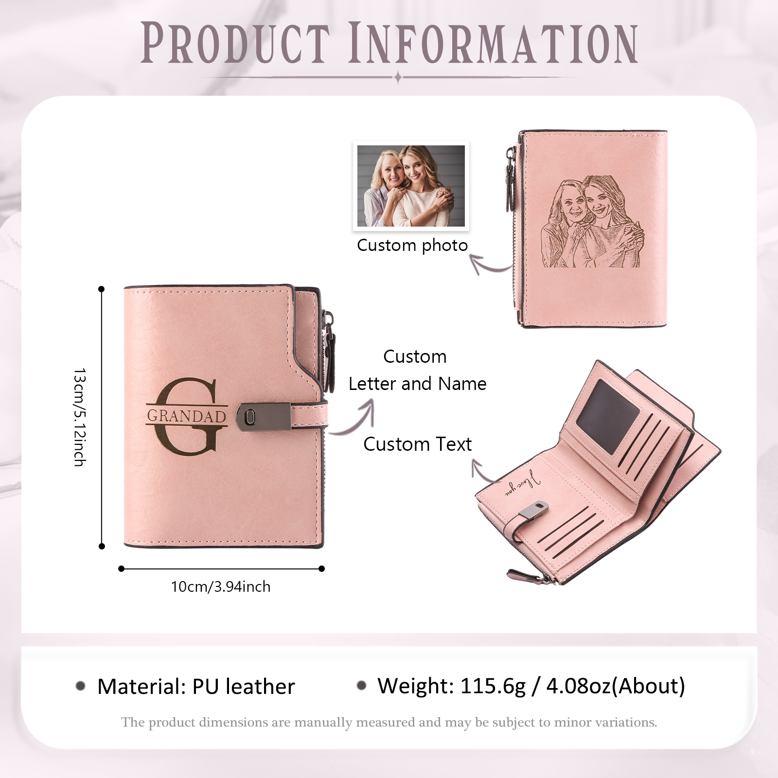 Personalized PU Leather Wallet with Photo & Name Engraving for Women | Lorajewel