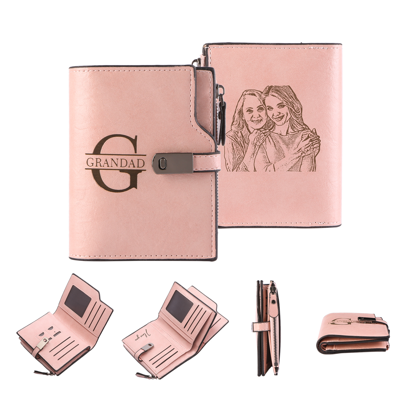 Personalized PU Leather Wallet with Photo & Name Engraving for Women | Lorajewel