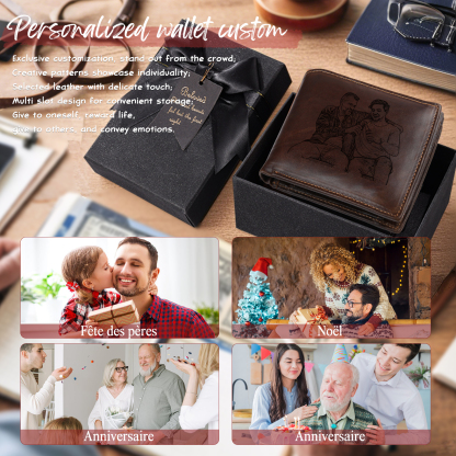 Personalized Leather Wallet for Men – Custom 1 Photo & 1 Name Engraving | Lorajewel