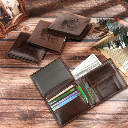 Personalized Leather Wallet for Men – Custom 1 Photo & 1 Name Engraving | Lorajewel