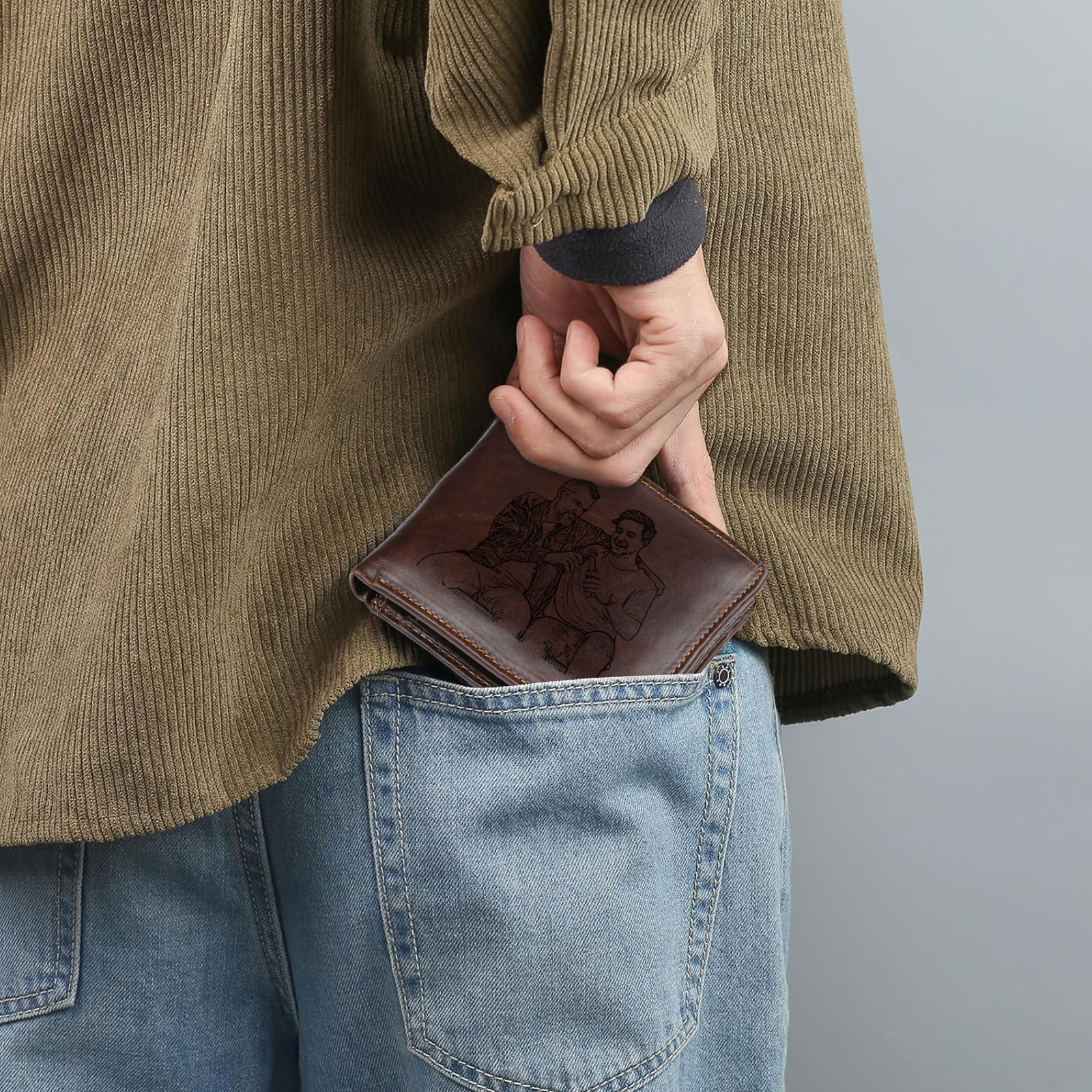 Personalized Leather Wallet for Men – Custom 1 Photo & 1 Name Engraving | Lorajewel