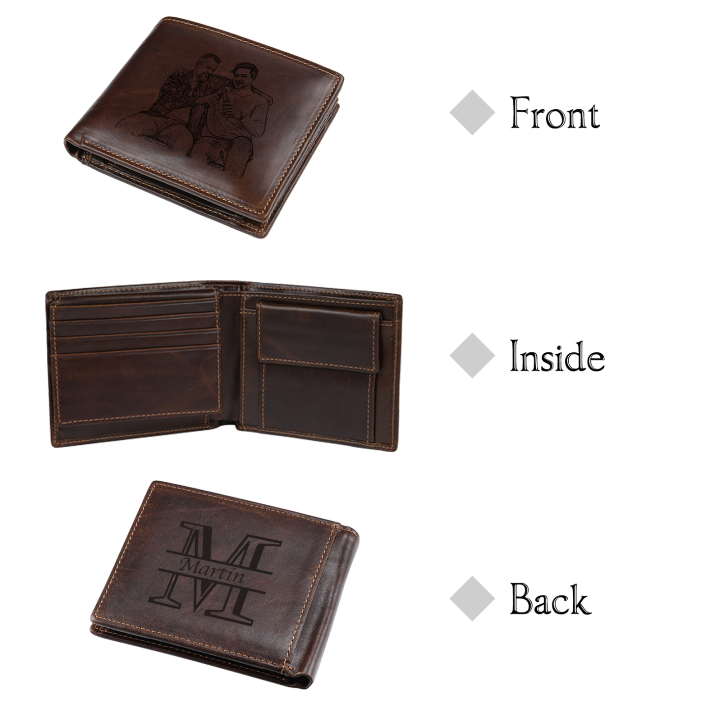 Personalized Leather Wallet for Men – Custom 1 Photo & 1 Name Engraving | Lorajewel