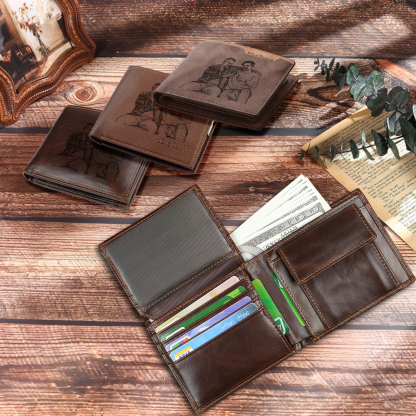 Personalized Leather Wallet for Men – Custom 1 Photo & 1 Name Engraving | Lorajewel