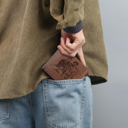 Personalized Leather Wallet for Men – Custom 1 Photo & 1 Name Engraving | Lorajewel