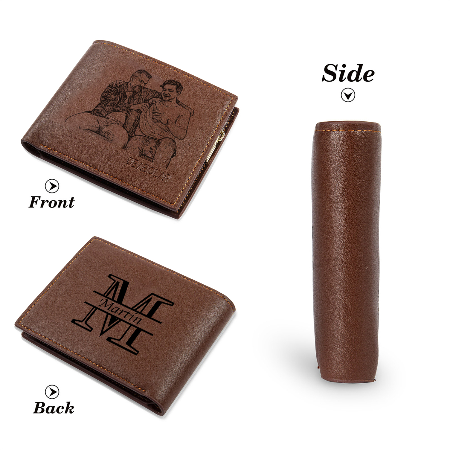 Personalized Leather Wallet for Men – Custom 1 Photo & 1 Name Engraving | Lorajewel