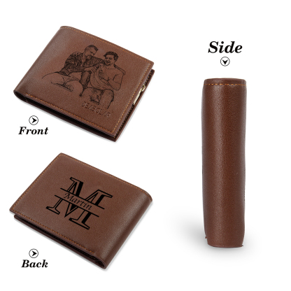 Personalized Leather Wallet for Men – Custom 1 Photo & 1 Name Engraving | Lorajewel