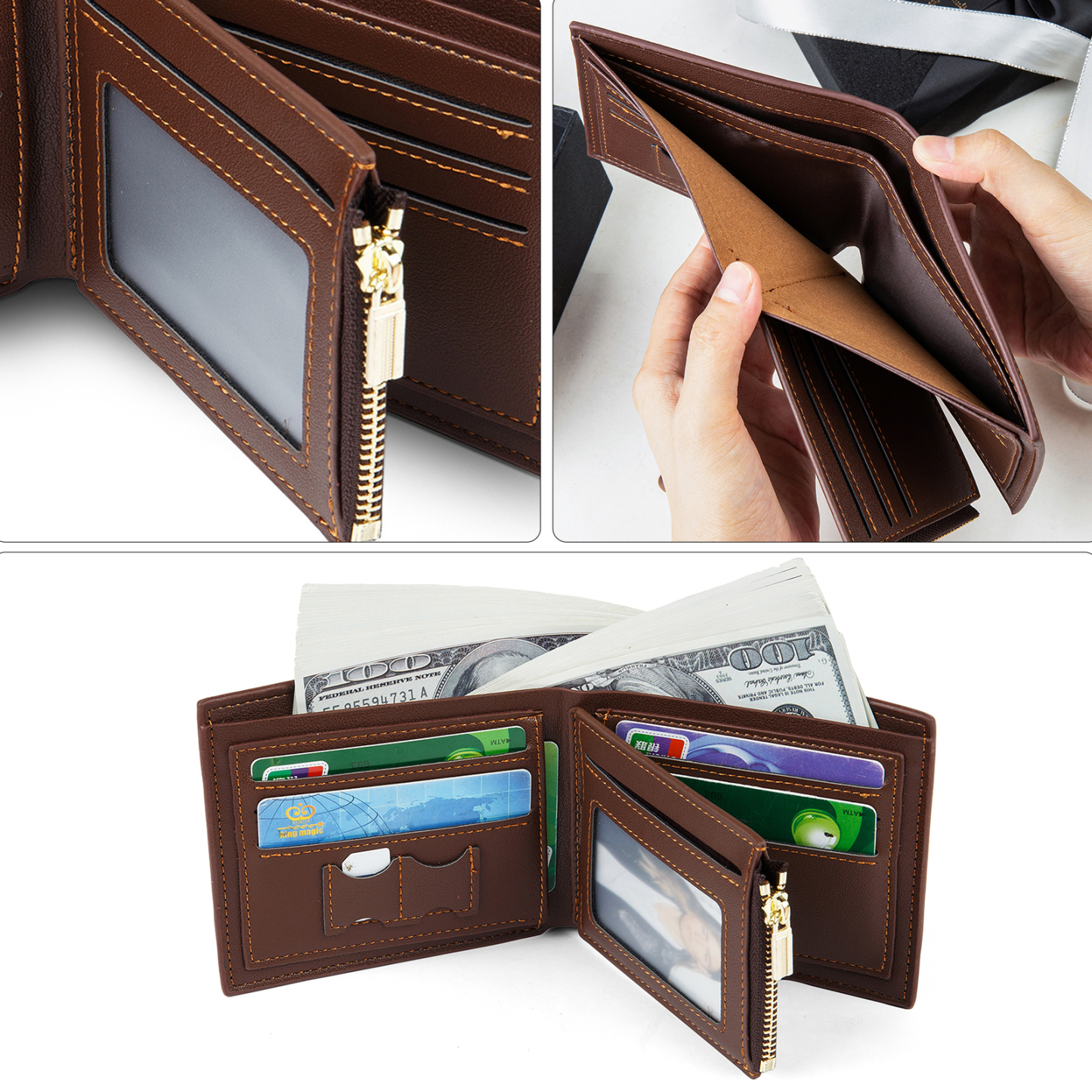 Personalized Leather Wallet for Men – Custom 1 Photo & 1 Name Engraving | Lorajewel