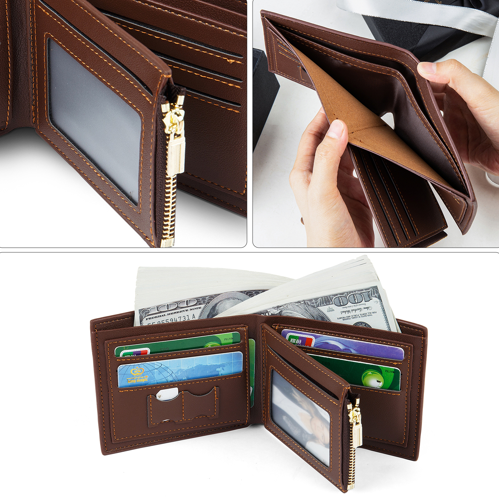 Personalized Leather Wallet for Men – Custom 1 Photo & 1 Name Engraving | Lorajewel