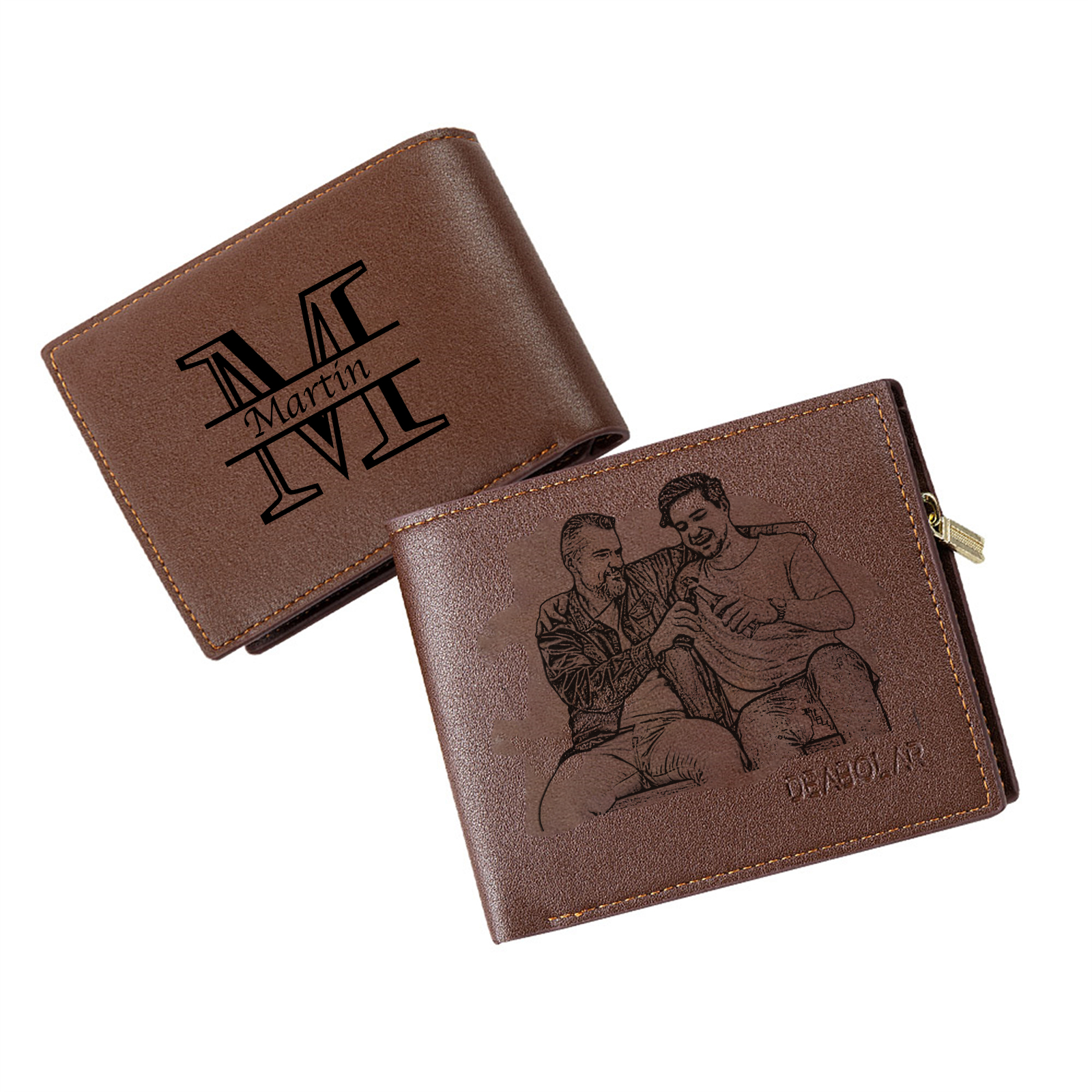 Personalized Leather Wallet for Men – Custom 1 Photo & 1 Name Engraving | Lorajewel