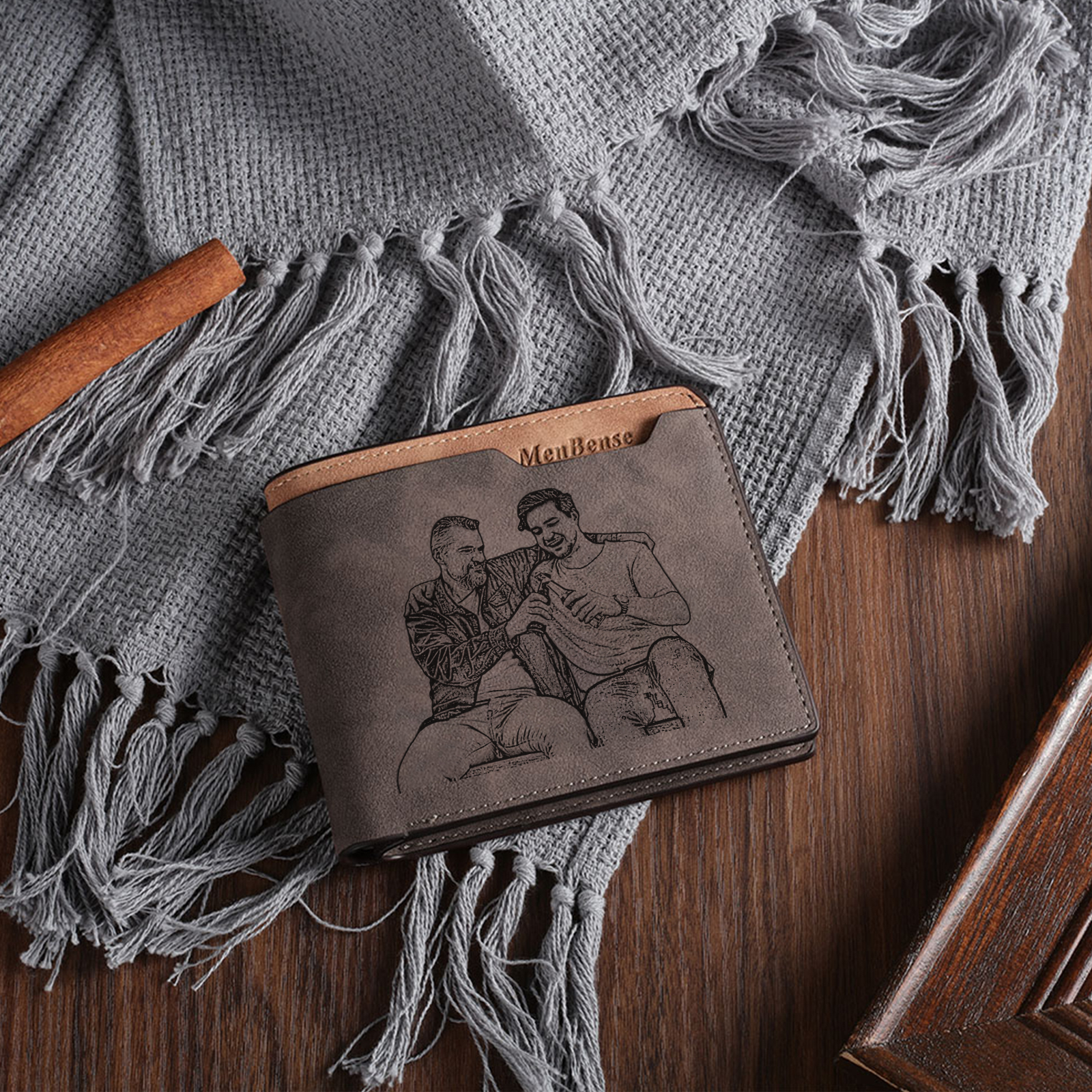 Personalized Leather Wallet for Men – Custom 1 Photo & 1 Name Engraving | Lorajewel