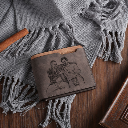 Personalized Leather Wallet for Men – Custom 1 Photo & 1 Name Engraving | Lorajewel
