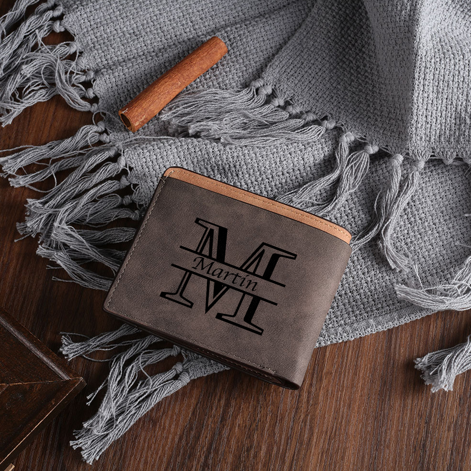 Personalized Leather Wallet for Men – Custom 1 Photo & 1 Name Engraving | Lorajewel