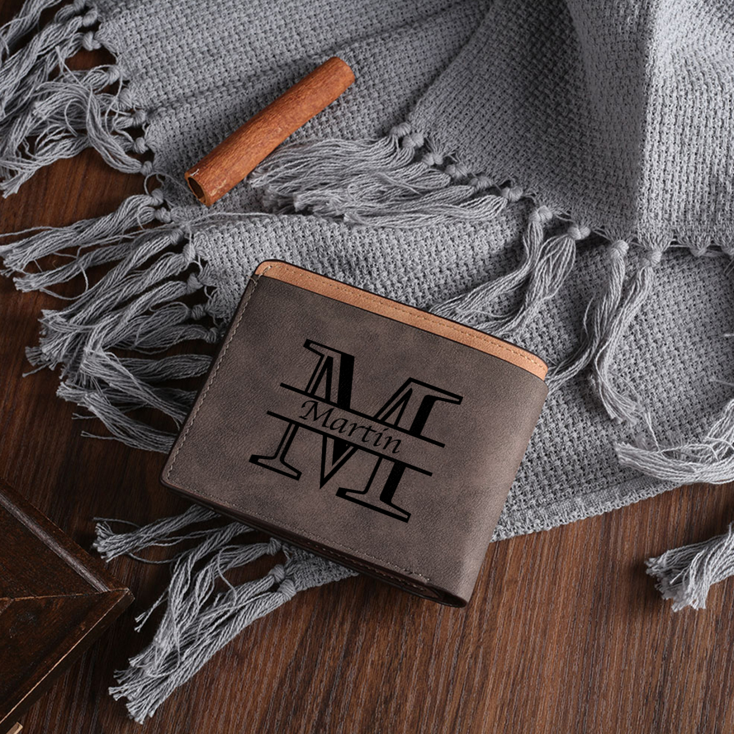 Personalized Leather Wallet for Men – Custom 1 Photo & 1 Name Engraving | Lorajewel