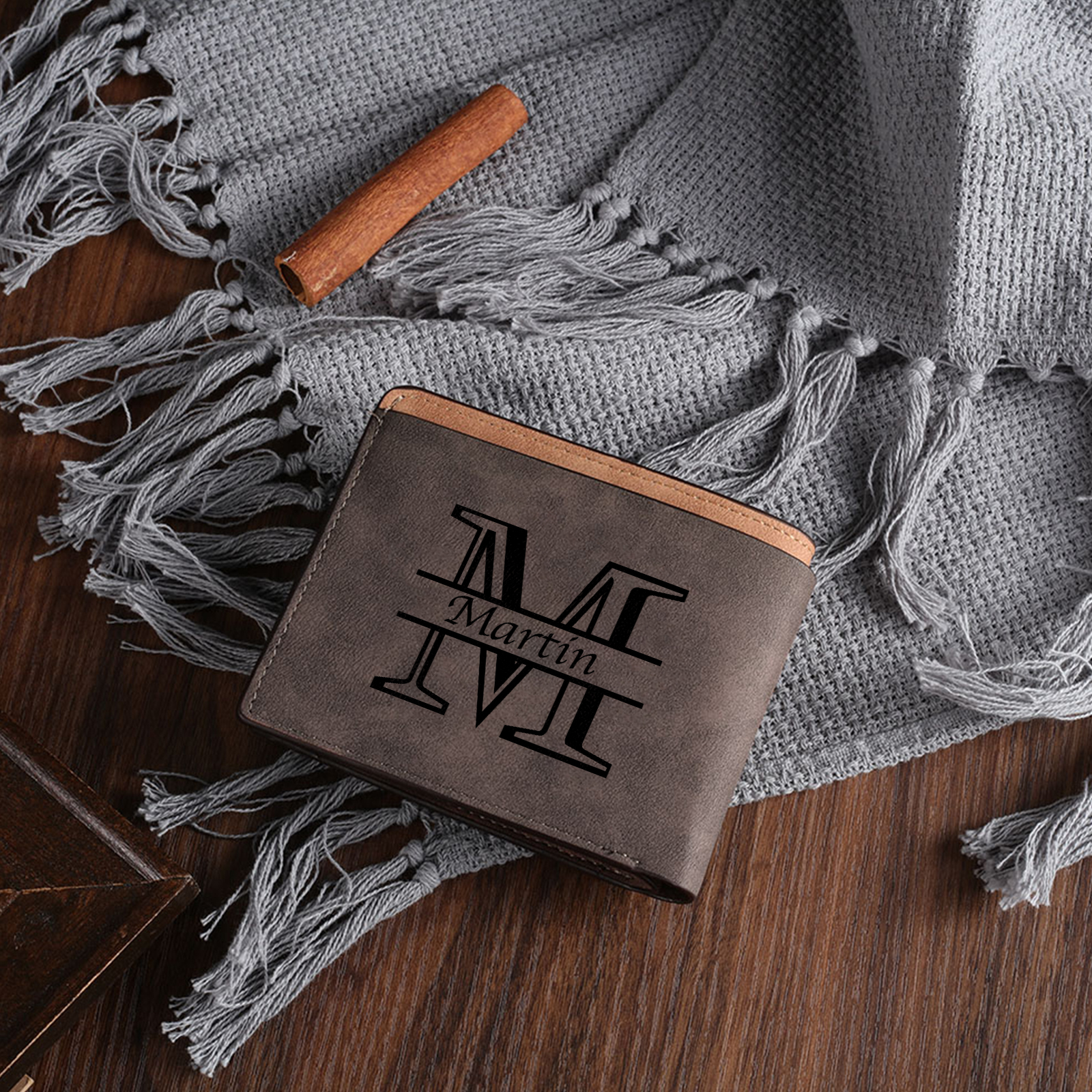 Personalized Leather Wallet for Men – Custom 1 Photo & 1 Name Engraving | Lorajewel