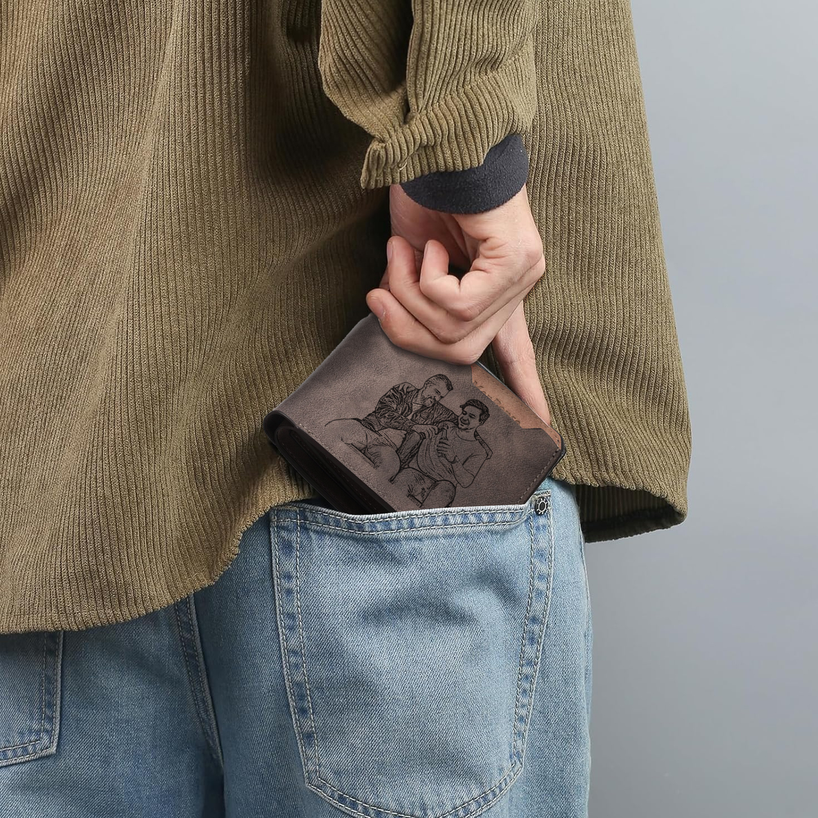 Personalized Leather Wallet for Men – Custom 1 Photo & 1 Name Engraving | Lorajewel