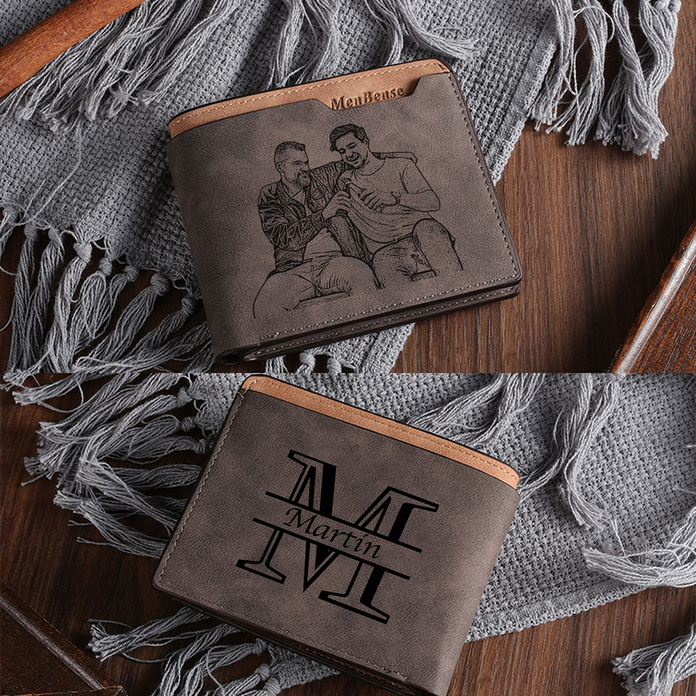 Personalized Leather Wallet for Men – Custom 1 Photo & 1 Name Engraving | Lorajewel