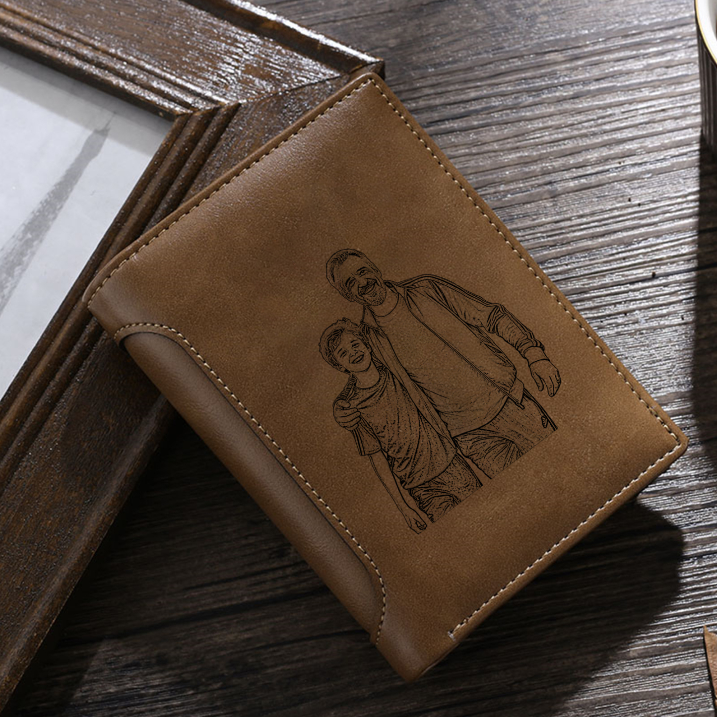 Personalized Leather Wallet for Men – Custom 1 Photo & 1 Name Engraving | Lorajewel