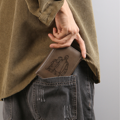 Personalized Leather Wallet for Men – Custom 1 Photo & 1 Name Engraving | Lorajewel