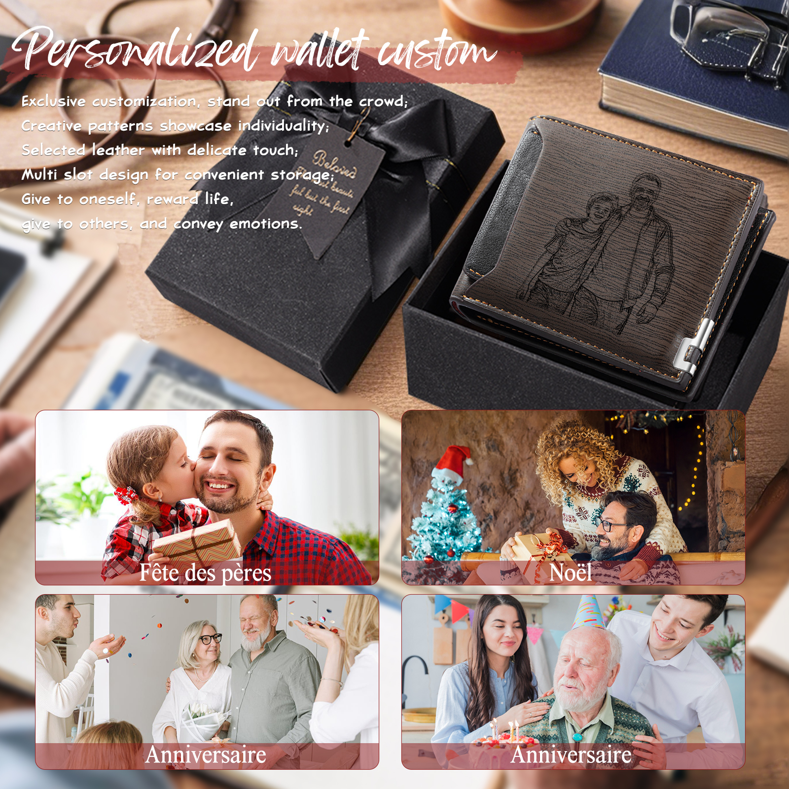 Personalized Leather Wallet for Men – Custom 1 Photo & 1 Name Engraving | Lorajewel