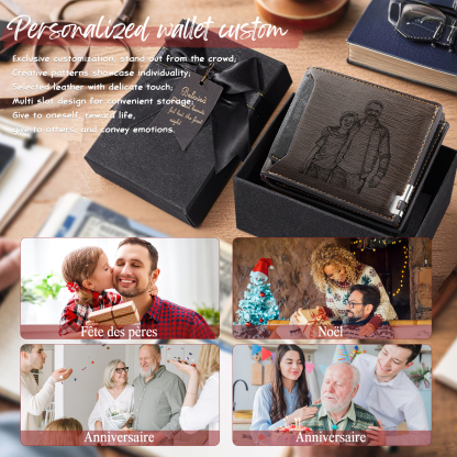 Personalized Leather Wallet for Men – Custom 1 Photo & 1 Name Engraving | Lorajewel