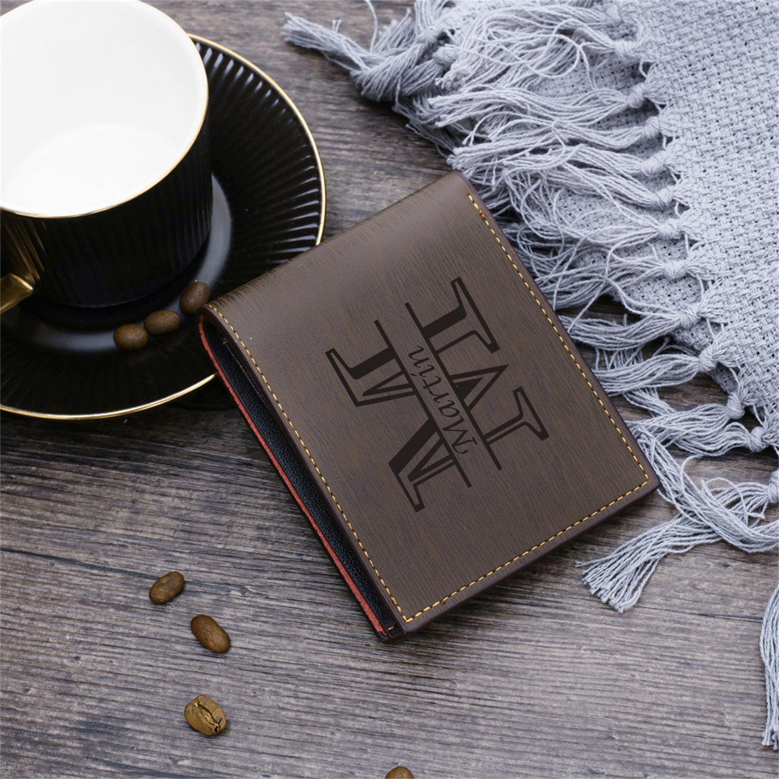 Personalized Leather Wallet for Men – Custom 1 Photo & 1 Name Engraving | Lorajewel