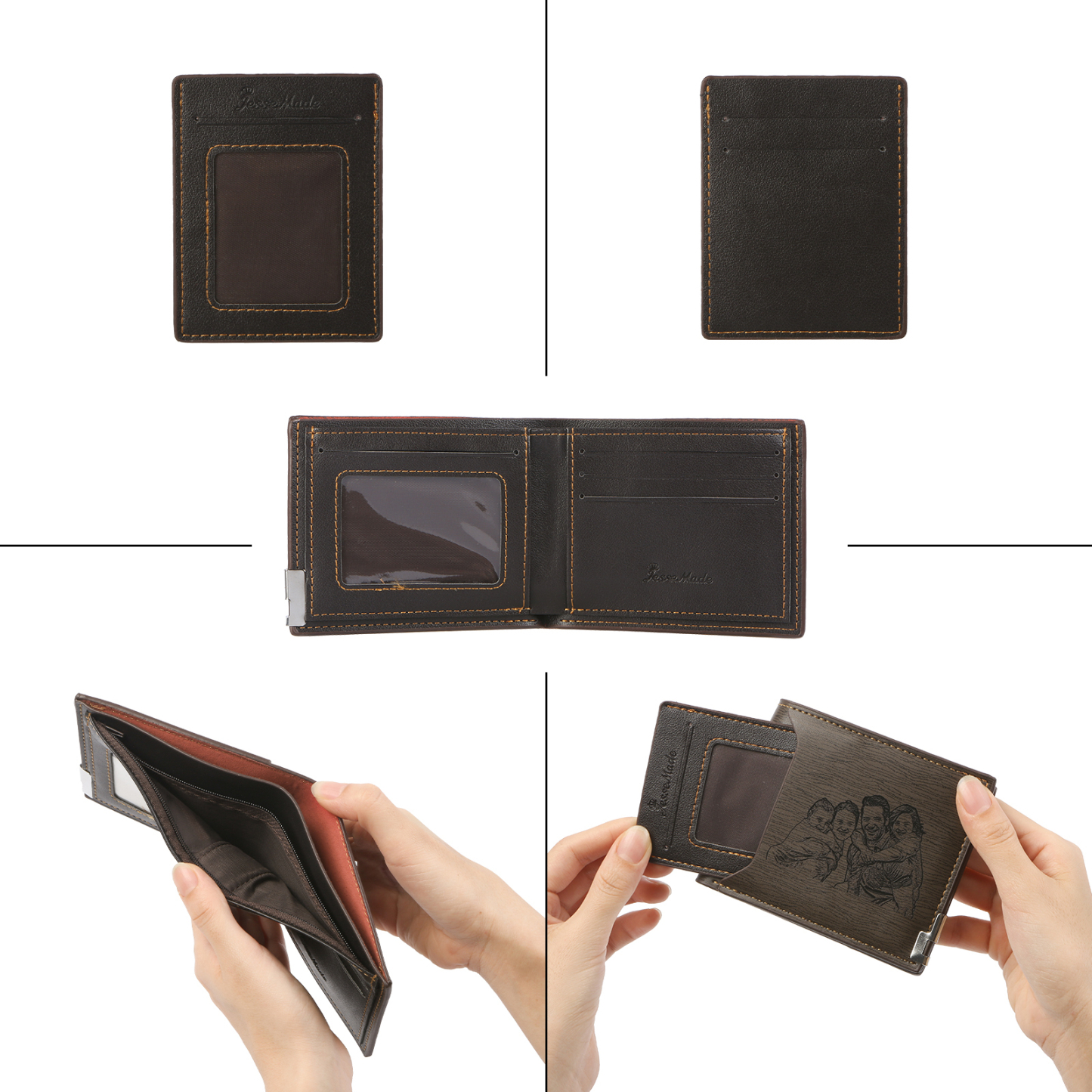 Personalized Leather Wallet for Men – Custom 1 Photo & 1 Name Engraving | Lorajewel