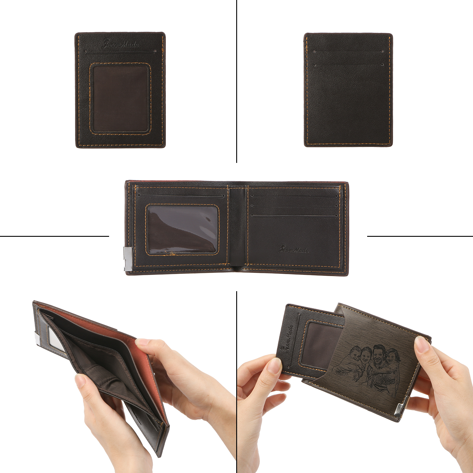 Personalized Leather Wallet for Men – Custom 1 Photo & 1 Name Engraving | Lorajewel