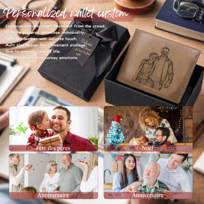 Personalized Leather Wallet for Men – Custom 1 Photo & 1 Name Engraving | Lorajewel