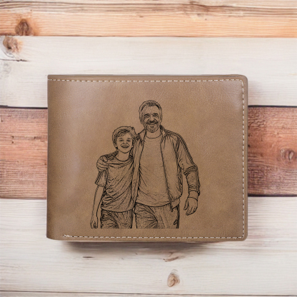 Personalized Leather Wallet for Men – Custom 1 Photo & 1 Name Engraving | Lorajewel