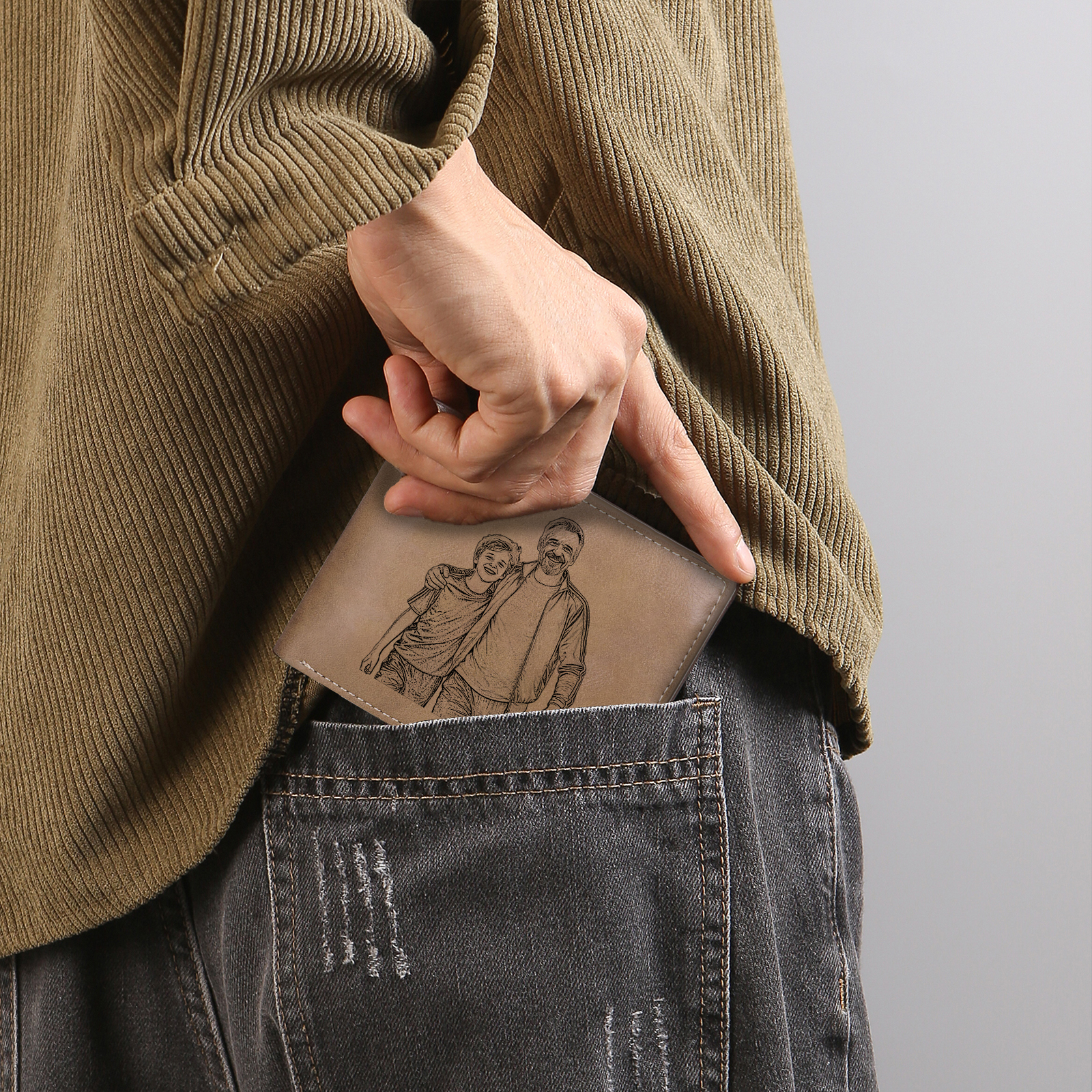 Personalized Leather Wallet for Men – Custom 1 Photo & 1 Name Engraving | Lorajewel