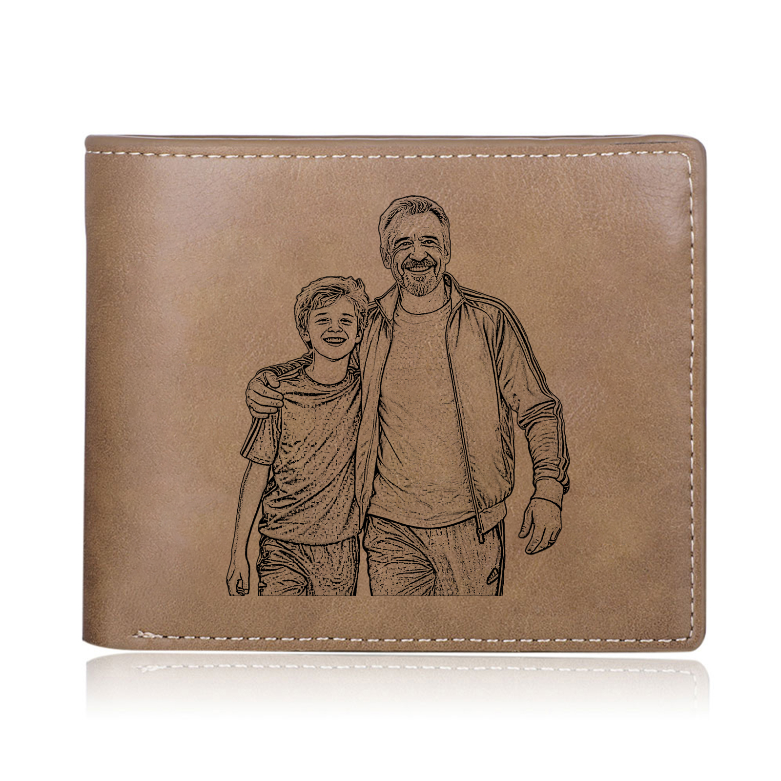 Personalized Leather Wallet for Men – Custom 1 Photo & 1 Name Engraving | Lorajewel