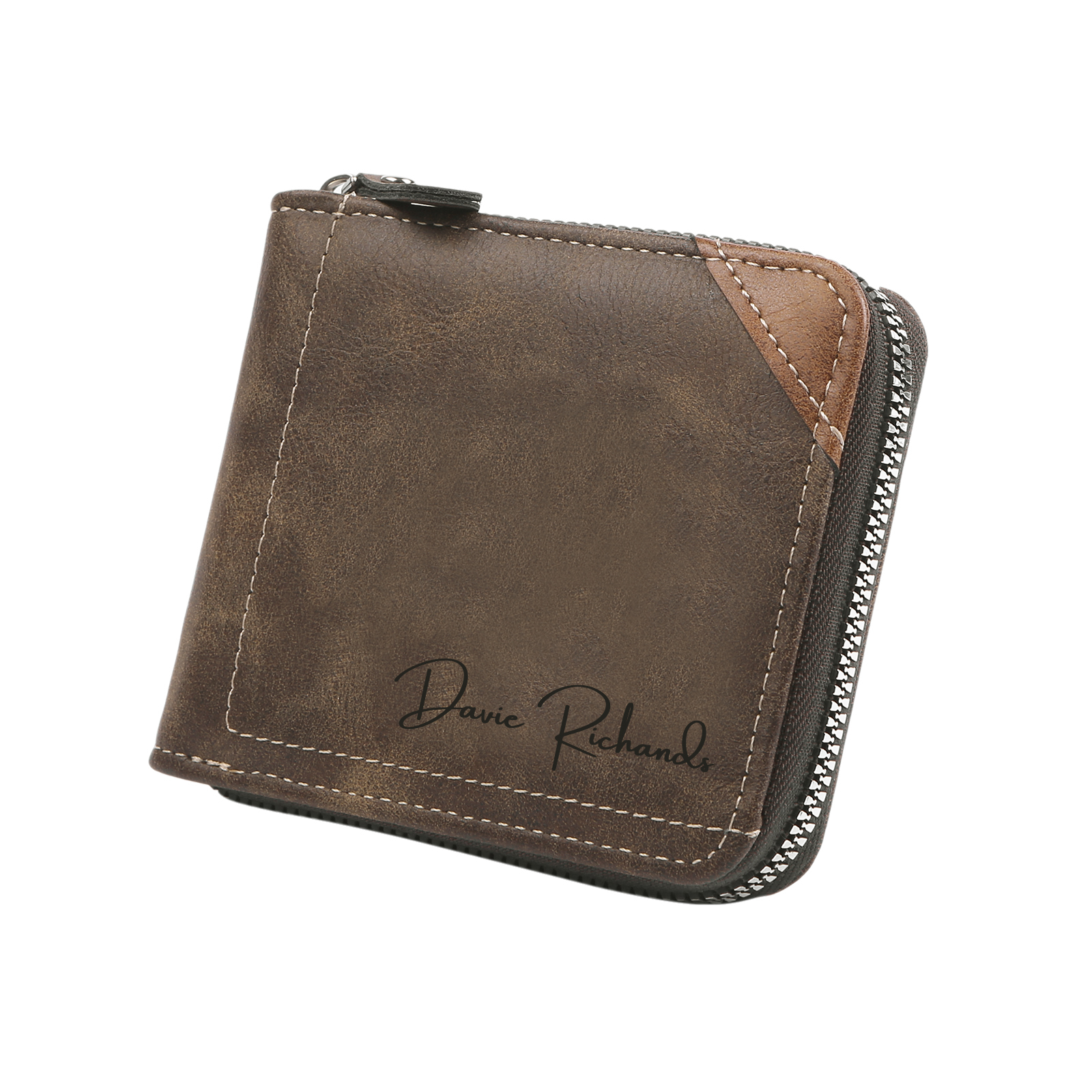 1 Photo & 1 Text Personalized Engraved Photo Wallet for Men – Custom Family Gift with Zip Closure | Lorajewel