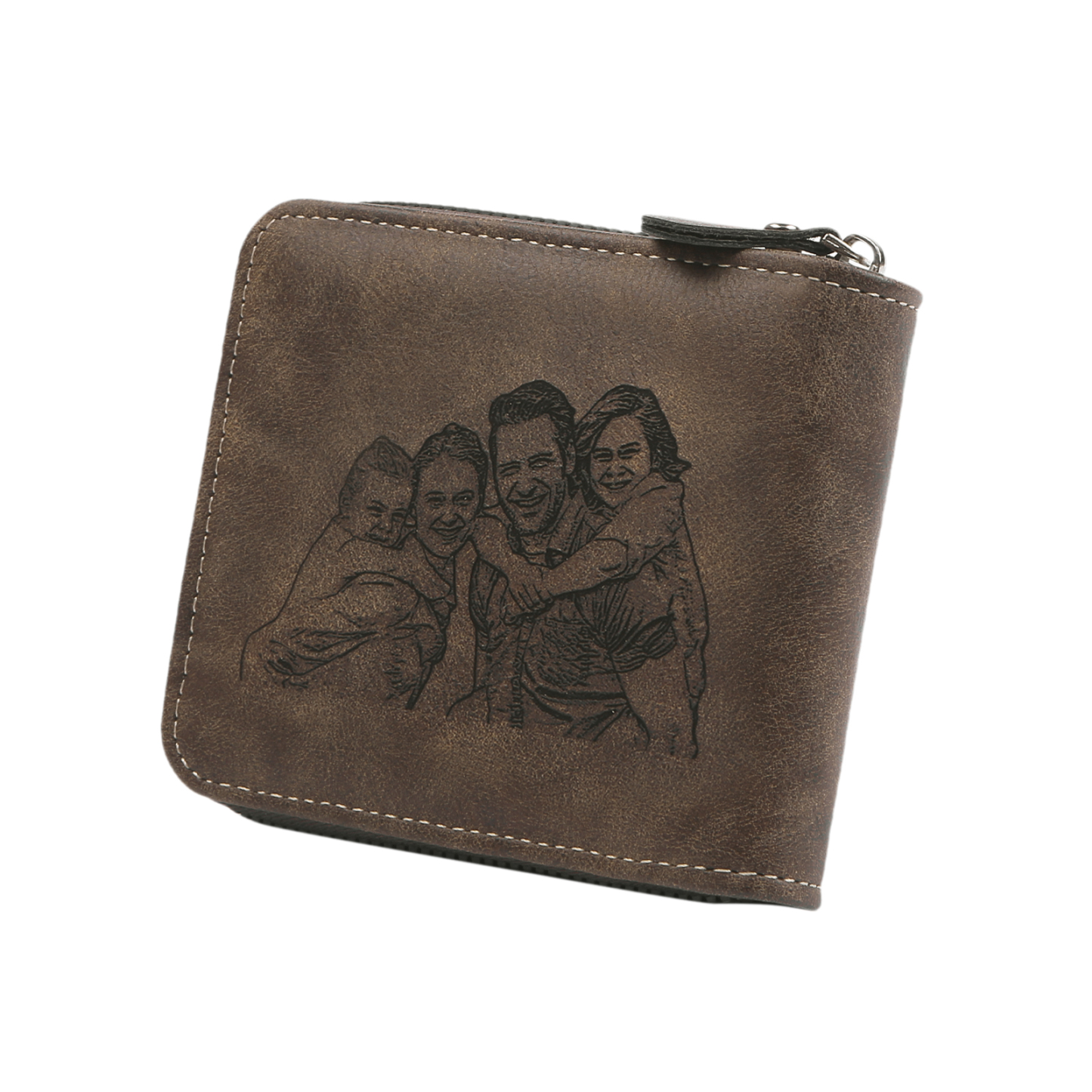 1 Photo & 1 Text Personalized Engraved Photo Wallet for Men – Custom Family Gift with Zip Closure | Lorajewel