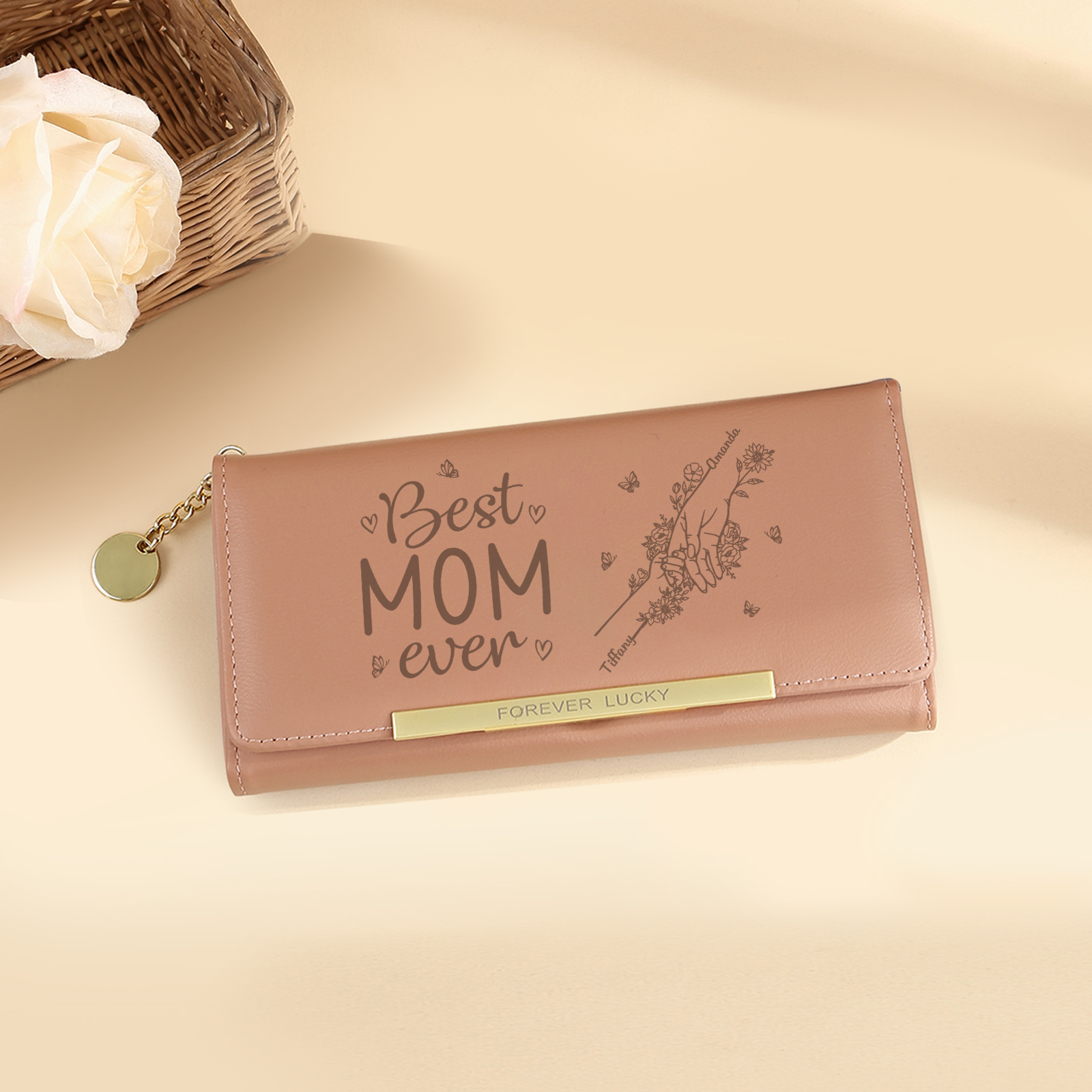 Purse 2 Names Personalized Folding Women's Wallet Gift for Mom | Lorajewel