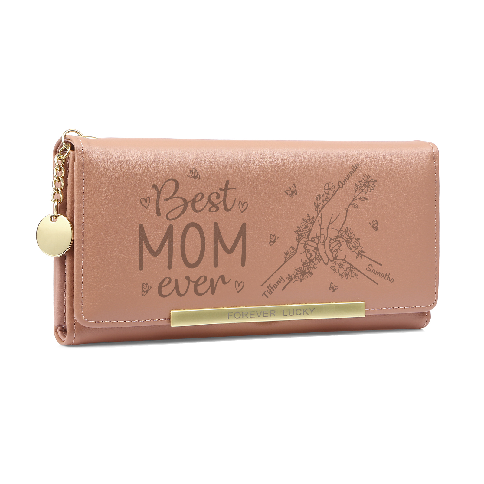 Purse 3 Names Personalized Folding Women's Wallet Gift for Mom | Lorajewel