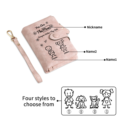 Personalized Women Leather Wallet Purse With Custom Kids And Pet Name 