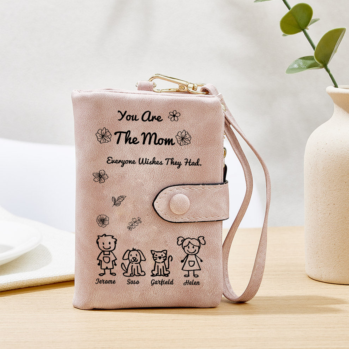 Personalized Women Leather Wallet Purse With Custom 4 Kids And Pet Name –You Are The Mom Everyone Wishes They Had- Mothers Day Presents For Mom | Lorajewel
