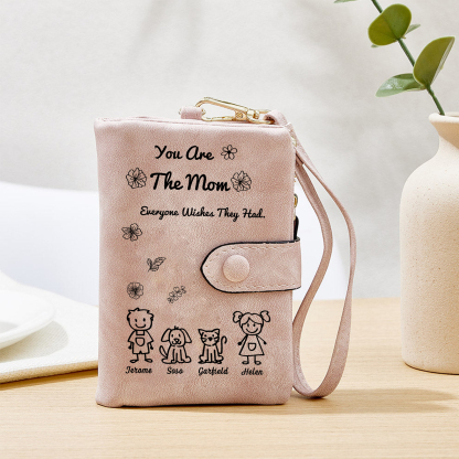 Personalized Women Leather Wallet Purse With Custom 4 Kids And Pet Name –You Are The Mom Everyone Wishes They Had- Mothers Day Presents For Mom | Lorajewel