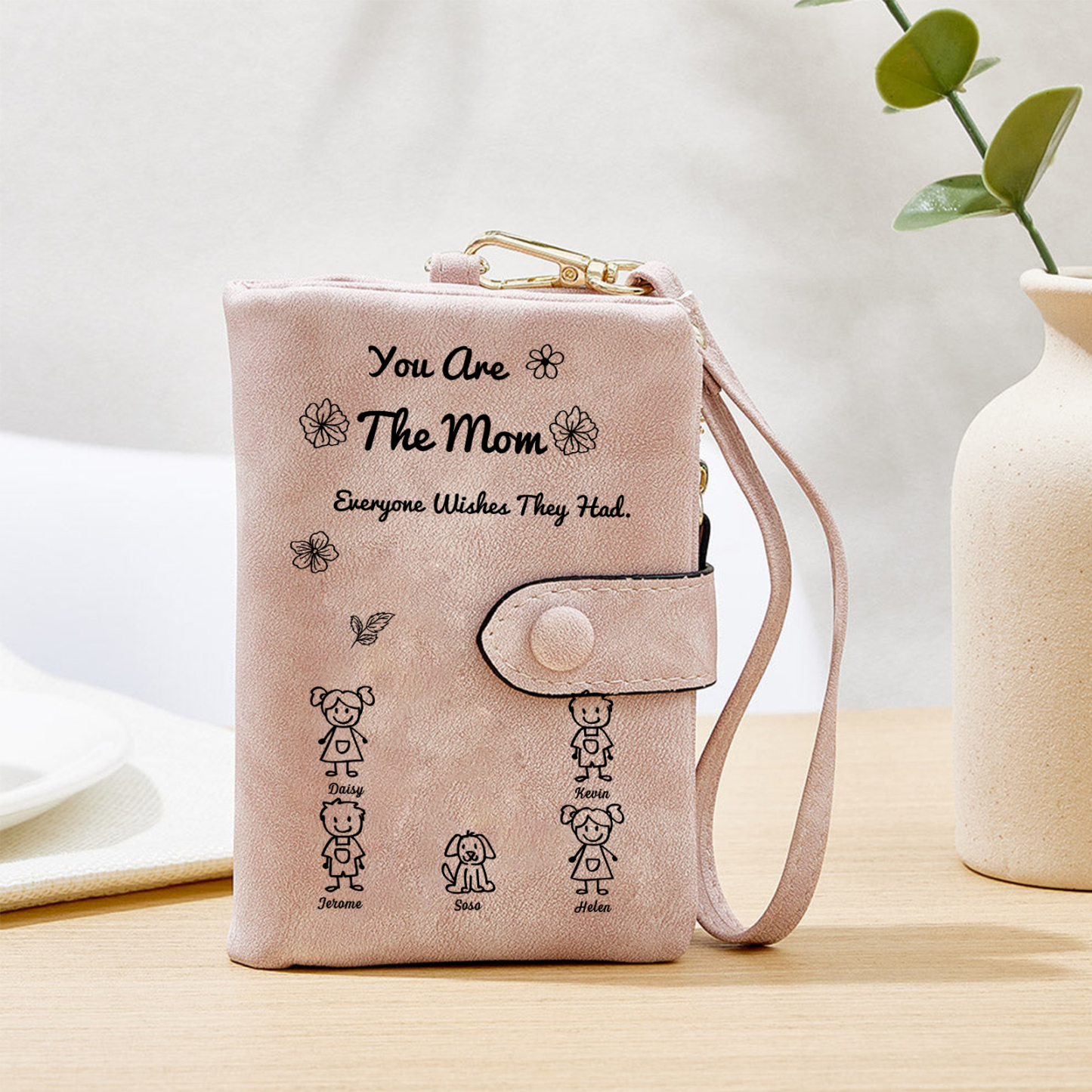 Personalized Women Leather Wallet Purse With Custom 5 Kids And Pet Name –You Are The Mom Everyone Wishes They Had- Mothers Day Presents For Mom | Lorajewel
