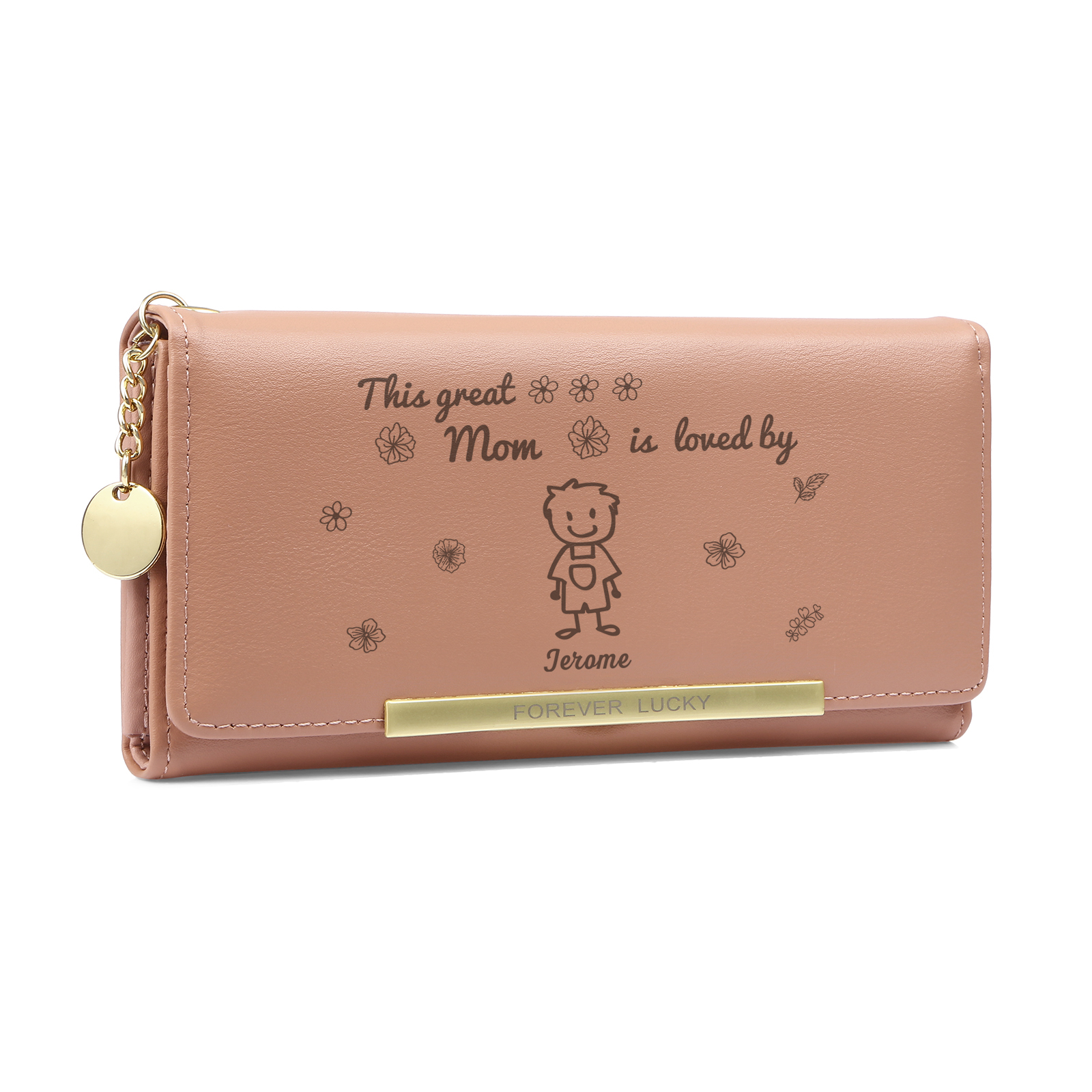Personalized Women Leather Wallet Purse With Custom 1 Kid And Pet Name –“This Great Mom Is Loved By' - Mother's Day Presents For Mom | Lorajewel