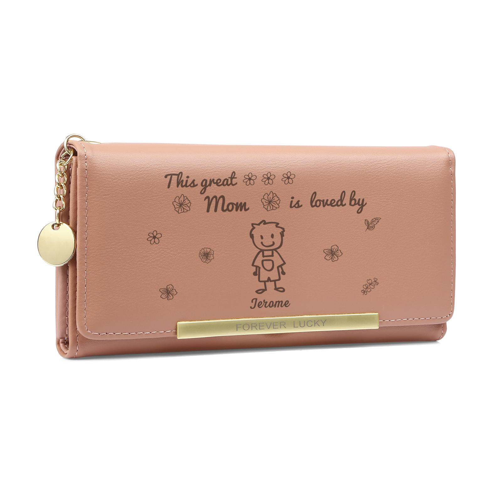 Personalized Women Leather Wallet Purse With Custom 1 Kid And Pet Name