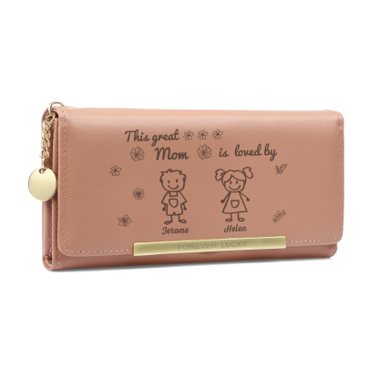 Personalized Women Leather Wallet Purse With Custom 2 Kids And Pets Na