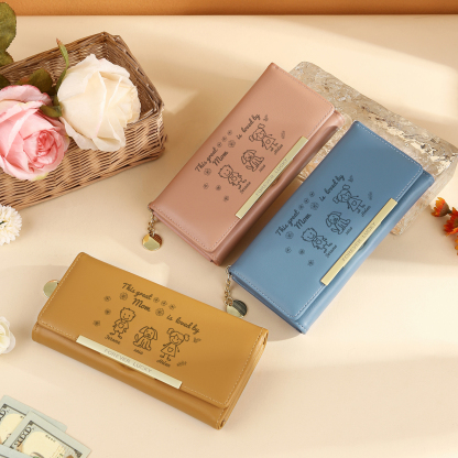 Personalized Women Leather Wallet Purse With Custom 3 Kids And Pets Names –“This Great Mom Is Loved By' - Mother's Day Presents For Mom | Lorajewel
