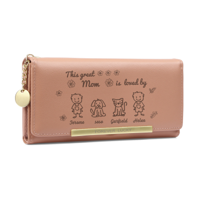 Personalized Women Leather Wallet Purse With Custom 4 Kids And Pets Names –“This Great Mom Is Loved By' - Mother's Day Presents For Mom | Lorajewel