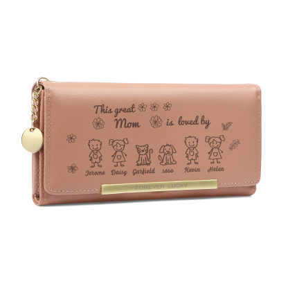 Personalized Leather Women Wallet Purse With Cus6 Kids And Pets Names