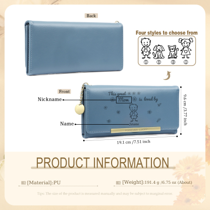 Personalized Women Leather Wallet Purse With Custom 1 Kid And Pet Name –“This Great Mom Is Loved By' - Mother's Day Presents For Mom | Lorajewel
