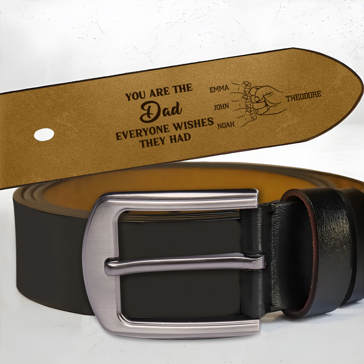 Personalized 4 Names Leather Belt, Custom Adjustable Man Belt Gift for Dad | Lorajewel