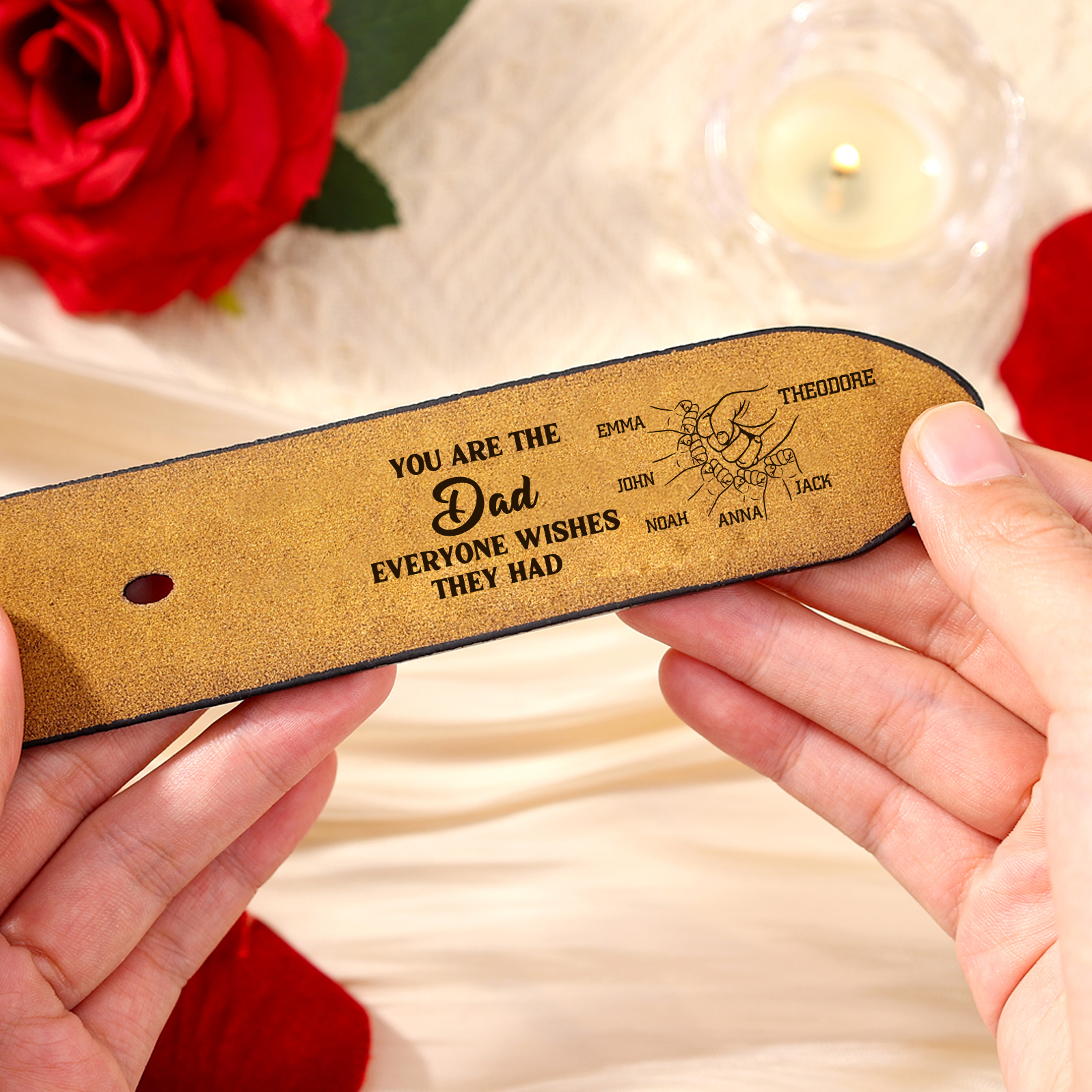 Personalized 6 Names Leather Belt, Custom Adjustable Man Belt Gift for Dad | Lorajewel