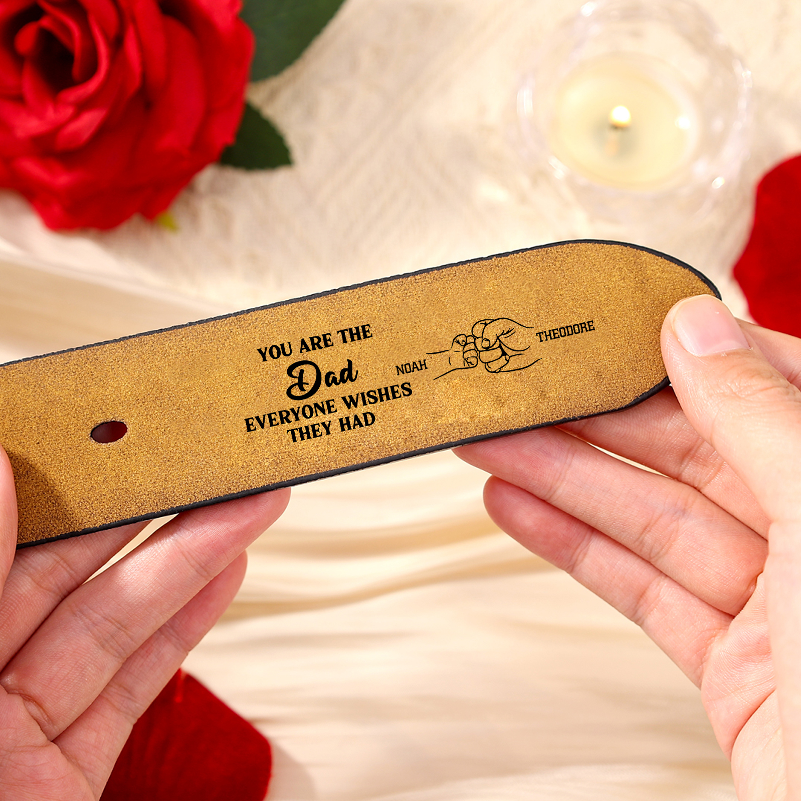 Personalized 2 Names Leather Belt, Custom Adjustable Man Belt Gift for Dad | Lorajewel