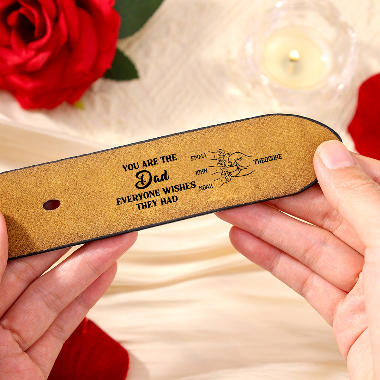 Personalized 4 Names Leather Belt, Custom Adjustable Man Belt Gift for Dad | Lorajewel